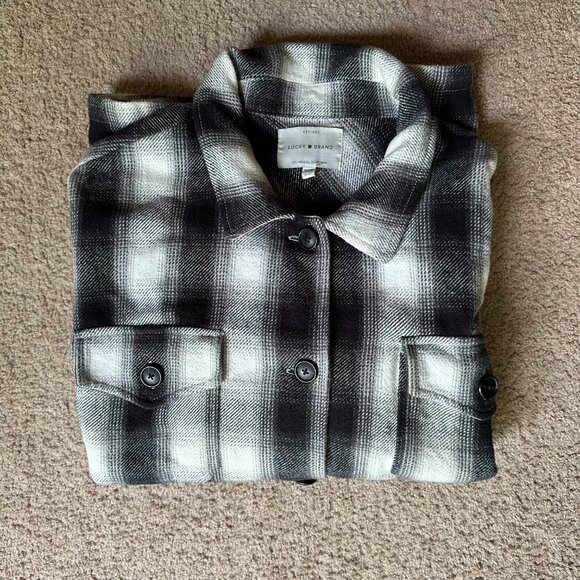 Lucky Brand Shirt Womens 1X Button Up Spread Collar Flannel Plaid Pockets Thick - Picture 11 of 11